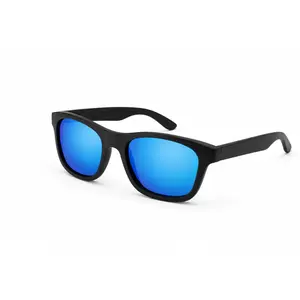 Polarized Wood Sunglasses, Black Frame, Blue Lenses
