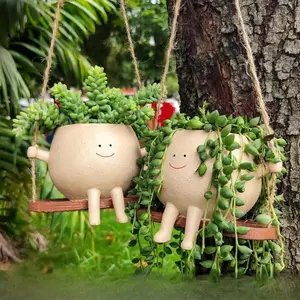 Swing Flower Container Resin Cartoon Flowerpot Creative Wall Hanging Head Planter Multifunctional Home Garden Patio Accessories Hanging Planters