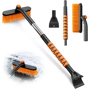 Extendable Snow Brush and Ice Scraper for Car, 24"-30"-33" Adjustable Long Handle & 4" Ice Chipper, 360° Pivoting Brush Head & Comfortable Antiskid Grip