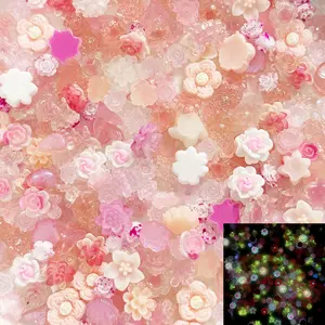 【NO Hole NOT Bead】5 Spoons/Bag 5-10mm Kawaii Mini Size Flower Bow Love Heart Luminous Glue Phone Case Making Cute Cartoon DIY Decorations Nailsart Accessories Flatback Slim Fillings Nails Supplies