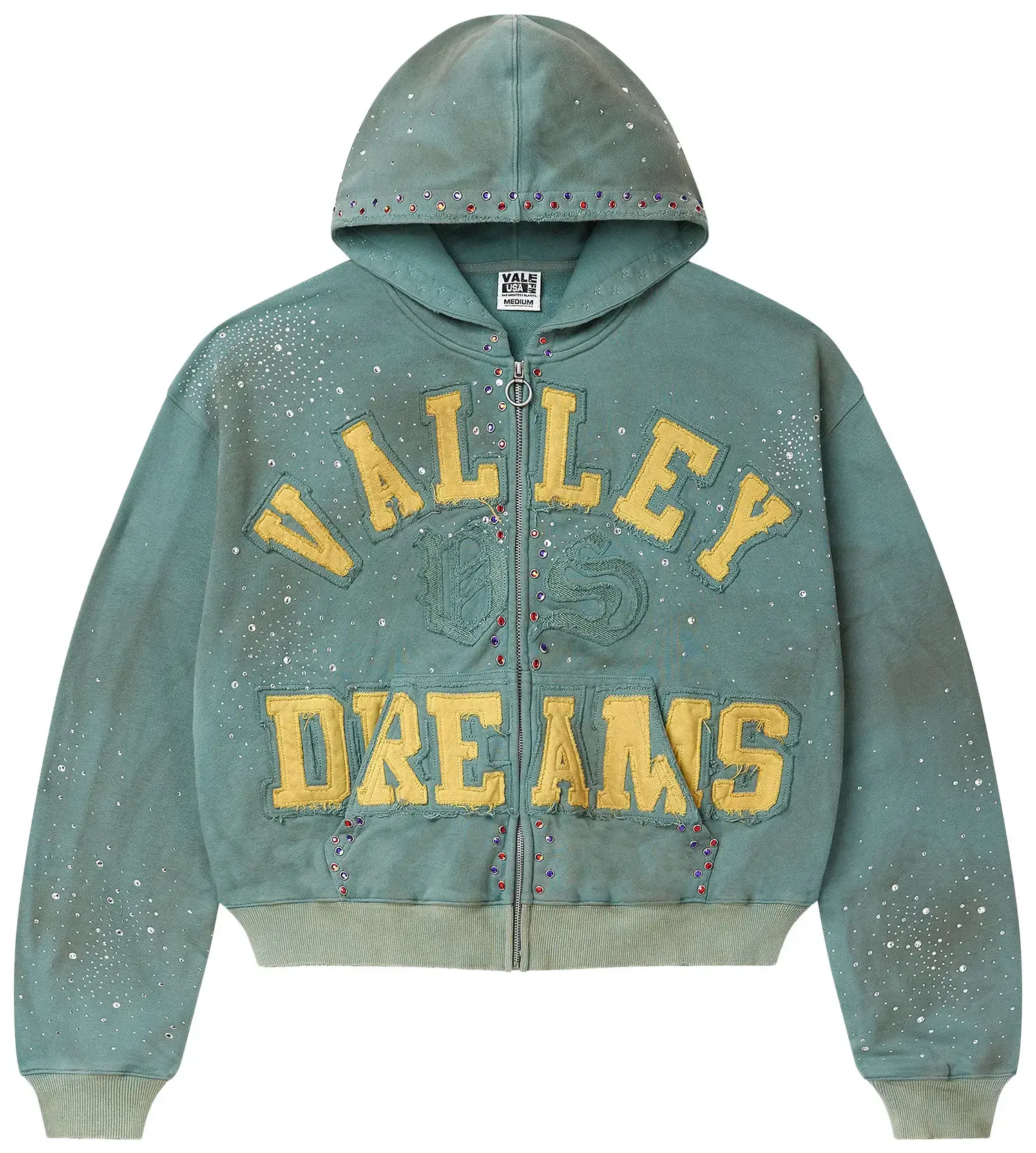 Valee Menswear Casual Hoodie, Dark Mint Zip-Up Sweatshirt, Men's