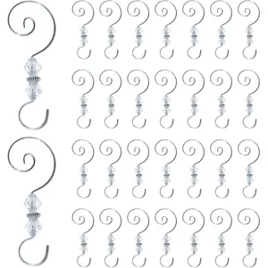30PCS Christmas Ornament Hooks Hanger, Beaded Hooks for Christmas Decorative Hanging Tree Wall Party Home Accessories (Silver)