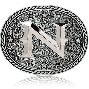 Western Cowboy/Cowgirl Initial Belt Buckle - Silver- Large, Letter Buckles For Men And Women N