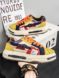 1 Pair Trendy Color-block Men's Elevator Dissolved Shoes Skate Shoes | Macaron Multi-color Contrast, Comfortable & Breathable, Elastic Elevator Thick Sole | Versatile for Commute & Street Trend Skateboarding Trending Shoes