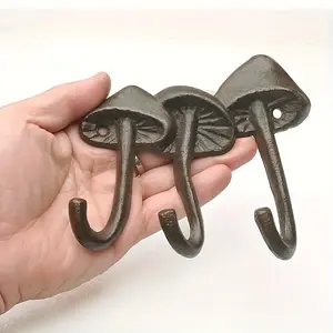 [Vintage Cast Iron Hooks] Heavy Duty Vintage Mushroom Cast Iron Wall Hooks | Decorative Wall Hook Rack for Hanging Coats, Over The Door Garage Hooks with Easy Installation & Polished Surface Shelves Mount Organiser Metal