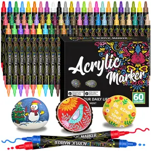 Dual Tip Acrylic Paint Pens Markers,Fine & Dot Tip,Premium Acrylic Paint Pens for Wood, Canvas, Stone, Rock Painting, Glass, Ceramic Surfaces, DIY Crafts Making Art Supplies, Brush Marker Pen, DIY Craft Kit
