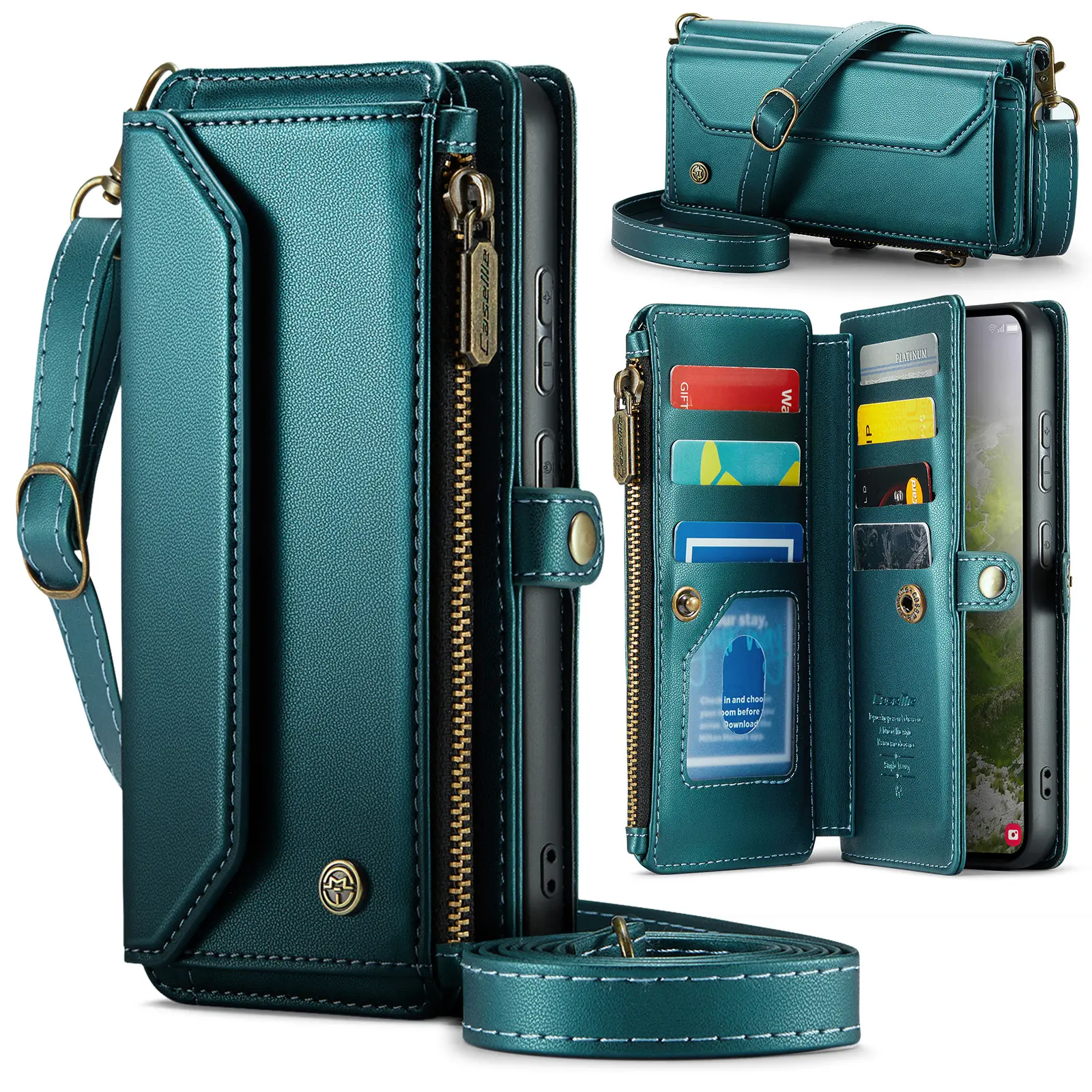 (Case & Nova.) Case Me C36 Leather Zipper Wallet Phone Case Shockproof Cover, Crossbody Strap Card Holder with Card Slots, Multi-Model Wireless Charging Compatible Accessory for Samsung Galaxy S26 Ultra,S25,S24,S23,A55,A37 & iPhone 17 Pro Max, Accessories