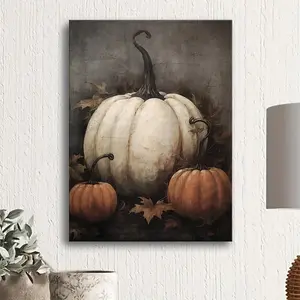 Rustic Fall Art 1pc Wooden Framed Canvas Print Able Pumpkin Still Life Vintage Autumn Halloween Decor Thanksgiving Room Aesthetics Posters Bedroom Office Wall Art Gifts Ready to Hang Cotton Glossy Hand Stretched autumn pumpkin