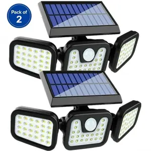 2 Pack Solar Security Lights LED Motion Sensor Outdoor, IP65 Waterproof 74 LEDs Wall Lamp, 3 Lighting Modes for Home Garden Patio Driveway Decor