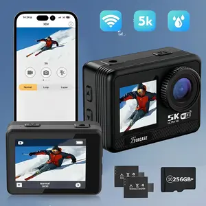 5K Wireless Action Camera, 30FPS Ultra HD Video, 12MP Photos, EIS Stabilization, App Control, Webcam Mode, 256GB Card Included