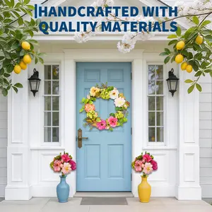 Spring Peony & Hydrangea Wreath – Artificial Floral Door Decor with Lush Greenery, Real Rattan Base, 2 Bouquets – Year-Round Farmhouse Accent for Wall, Porch, Entryway – 18/22/24 inch