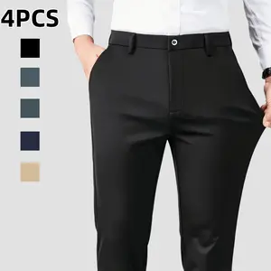 4-piece set Men's Slim Fit Stretch Chino Pants, Business Casual Golf Dress Pants, Wrinkle Resistant Breathable Soft Fabric Classic Minimalist Formal Trousers for Mens Office Wear Everyday Business Style