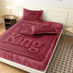 3pcs Set Premium King Crown Emblem Fitted Sheet Textured Printed Bedding Comfortable Royal Style Bed Linens For Family Bedroom Dormitory And Hotel (1 Fitted Sheet + 2 Pillowcases No Comforter No Pillow)