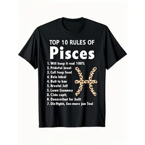 MenS Zodiac Pisces T-Shirt - Funny Birthday Gift for Pisces Men, Black Tee with Leopard Print, Breathable Cotton Shirt for Everyday & Formal Wear - Ideal Astrology Present for Pisces Season( February 19 - March 20), Casual Outfit, Statement Top