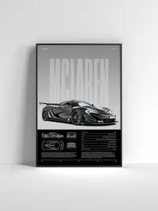 McLaren P1 GTR Poster  Track Hypercar Wall Art Print, Motorsport Supercar Illustration, Luxury Racing Decor Car Print Car Poster