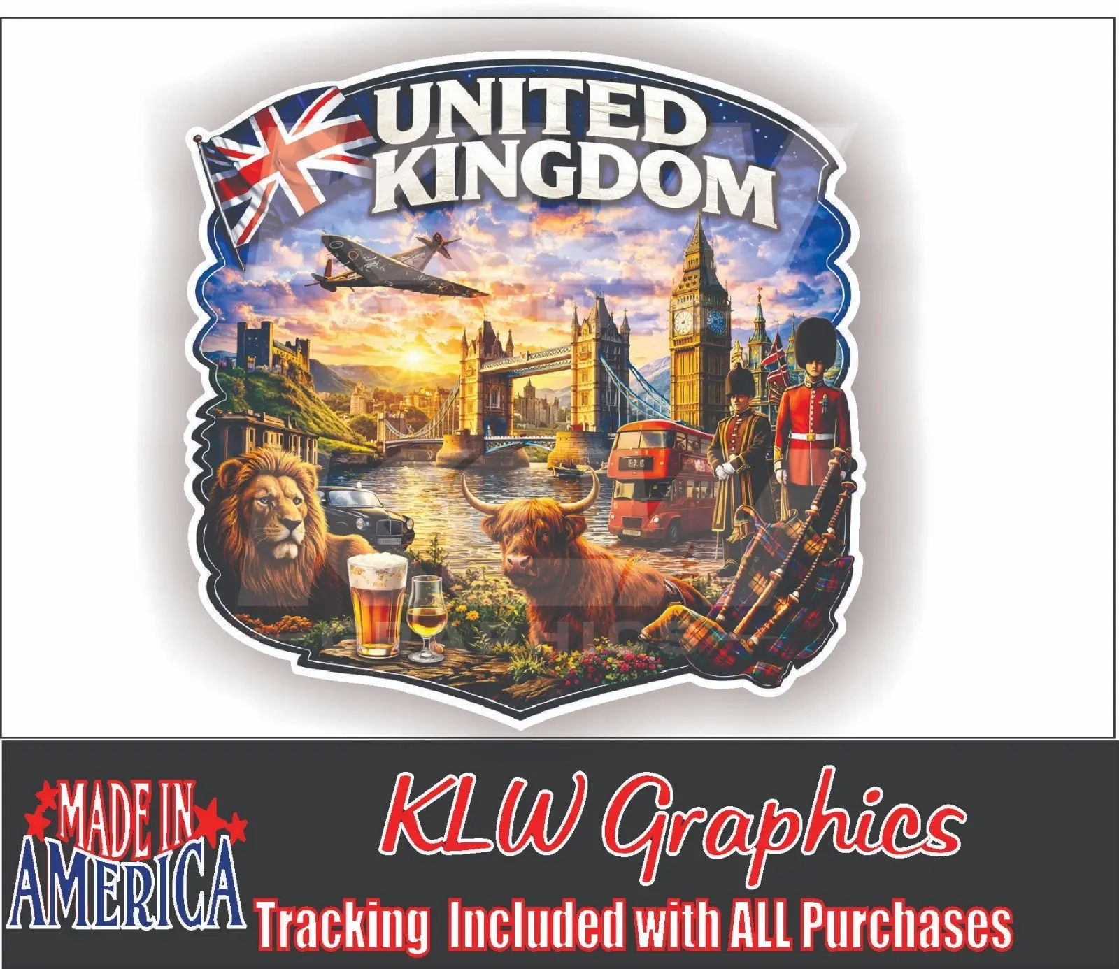 United Kingdom Full Color Sticker Decal London Travel UK England Scotland British Landmarks