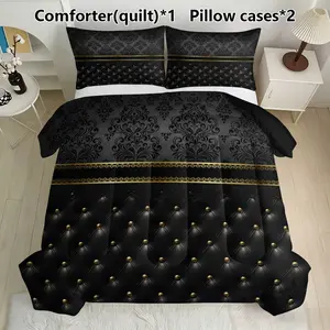Luxury & Damask Decorative Bedding Set, Includes 1 Comforter & 2 Pillowcases, Elegant Design for Home Decoration