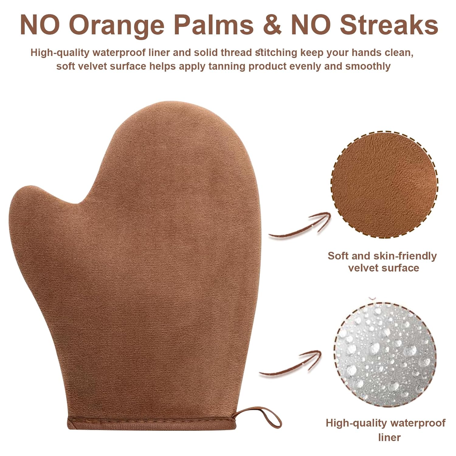 2 in 1 Streak-Free Natural Tanning Mitt, Leakproof-lined Self Tanner Mitt, Reusable Self Tanning Mitt and Brush, Self Tanner Brush for Self Tan Mit for Apply Tanning Lotion, Mousse, Sunscreen