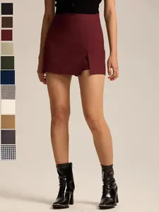 Women's High-Waisted Skort with Zipper Split Design, Slim-Fitting Elastic Half-Skirt for All Seasons, Casual Commuter Wear