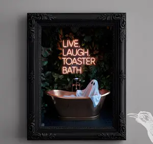 Toaster Bath Ghost Print – Dark Humor Gothic Wall Art, Quirky Neon Poster, Unusual Room Decor, Unframed, 5 size, 8x12 to 27x40 inch