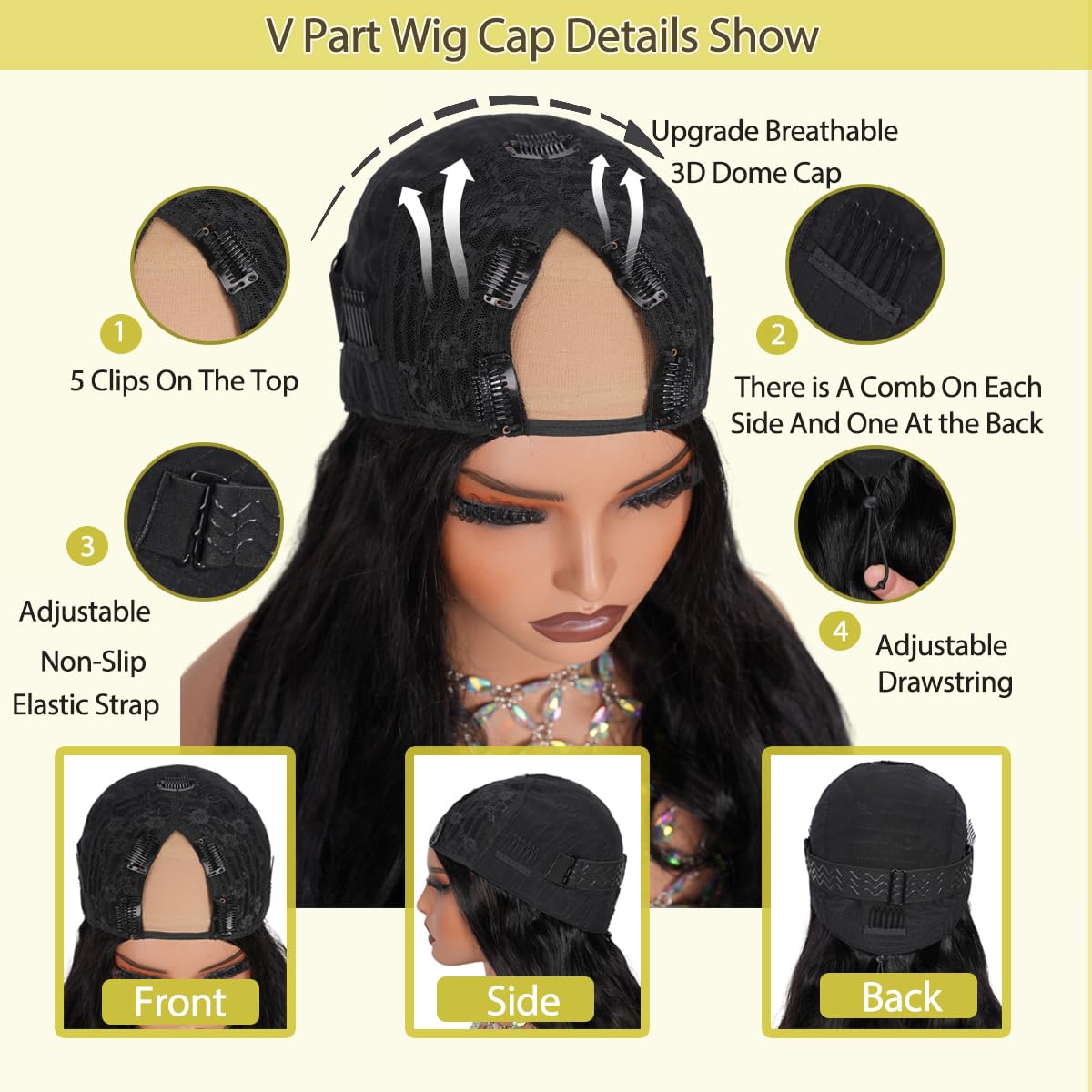 [V Part]Bling Hair V Part Wig Human Hair Body Wave Human Hair Wig With Clips Brazilian 100% Human Hair VPart Wigs Human Hair For Black Women Glueless Beginner Friendly Deep Wave
