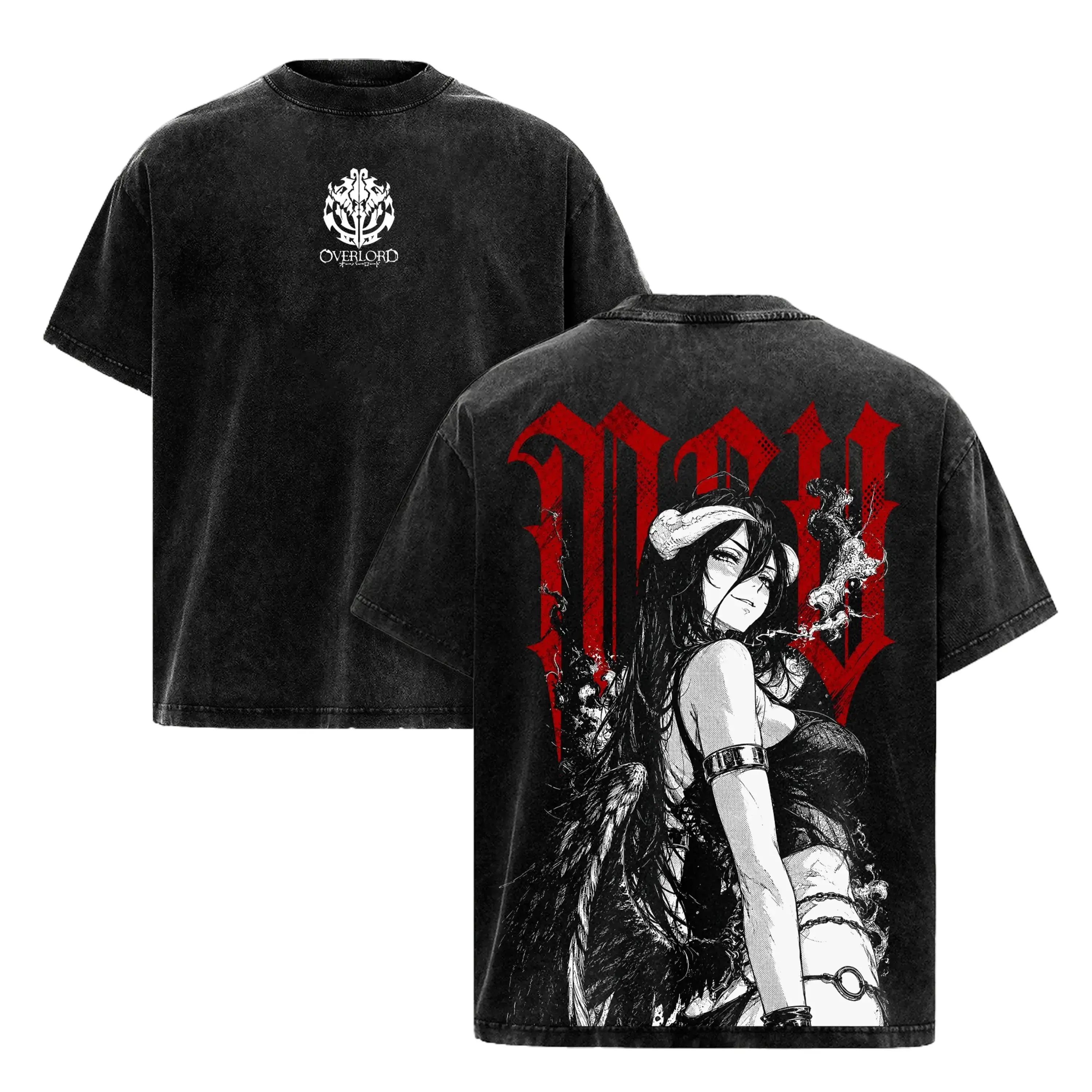 [HM 100%cotton]Albedo Overlord Anime Double Printed Vintage Washed Tee Unisex Oversize Anime Manga Washed Heavyweight Cotton T-shirt, Albedo Overlord T-Shirt trendy streetwear ，comfortable short sleeve,trendy t-shirts,invincible shirt,vintage music shirt