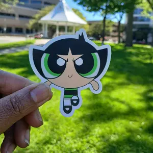 Buttercup Powerpuff Girl Sticker 3x3in Vinyl Waterproof Dishwasher Safe Unique Handrawn Design for Water Bottles Scrapbooking Projects