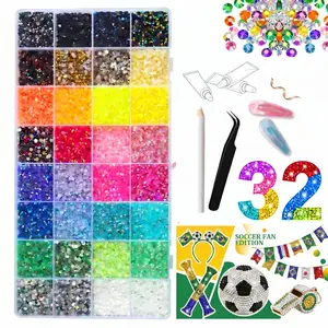 36000Pcs 32Colors Color Jelly Rhinestone Bedazzling Kit, Mixed Flatback Rhinestones with 2 Free Colored Hair Clips & Tweezers for Nail Art, Tumblers & Apparel