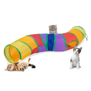 Rainbow S Shaped Cat Tunnel, Collapsible Interactive Play Tunnel with 1 Toy Ball for Indoor Cats, Multicolor