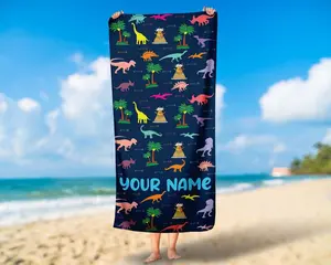 Custom Beach Towel, Beach Towel, Shower Towel, Pool Towel, Named Dinosaur Towel , Size 30" x 60"