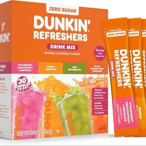 Dunkin’ Zero Sugar Refreshers Singles To Go! Powdered Drink Mix, 30 Ct Variety Pack, Energy from Green Tea, Aspartame-Free, Just Add Water