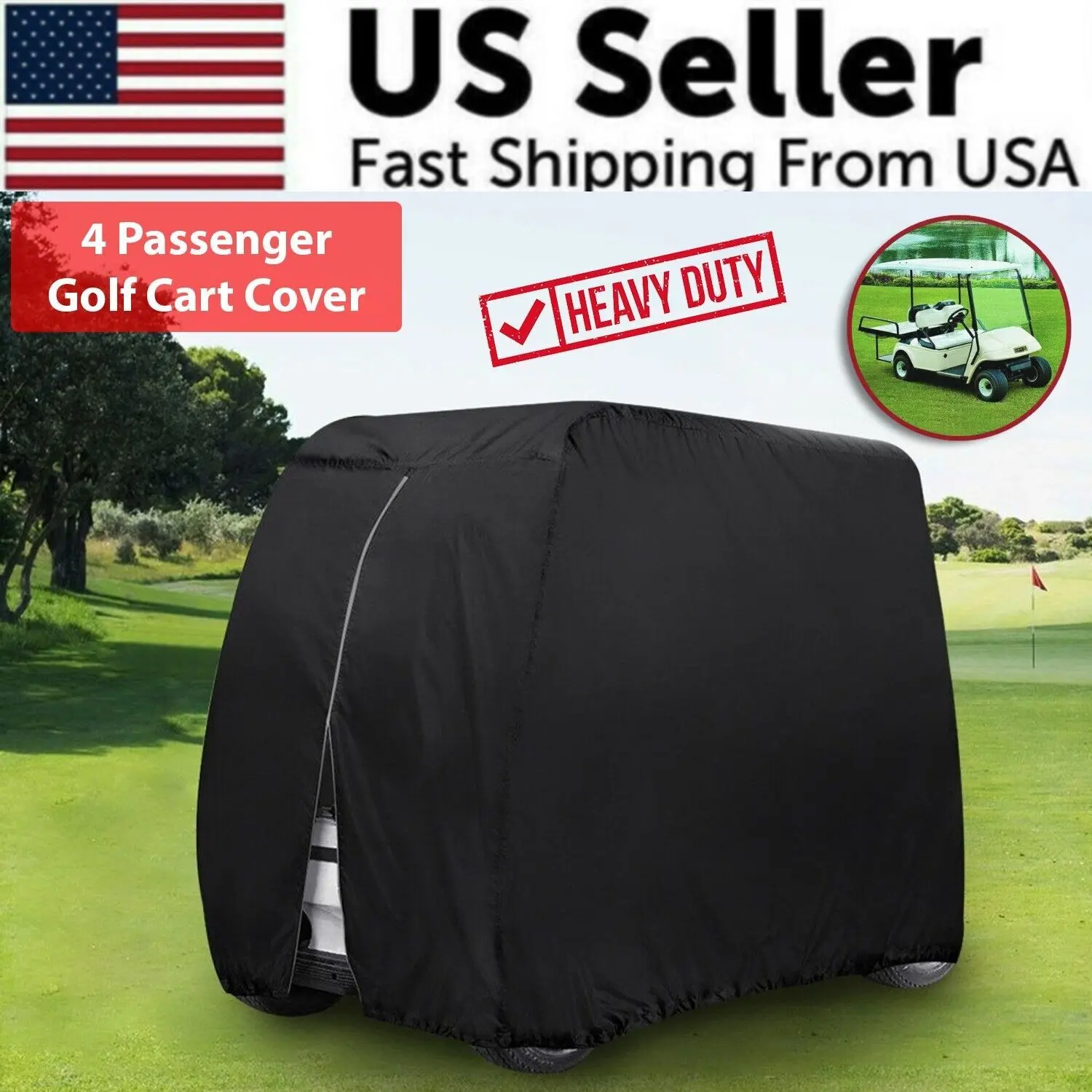 4-Passenger Waterproof Golf Cart Cover with Zipper, Elastic Hem - Fits EZ GO, Club Car, Yamaha - Golf Supply, Equipment Covers, Golf Equipment Covers