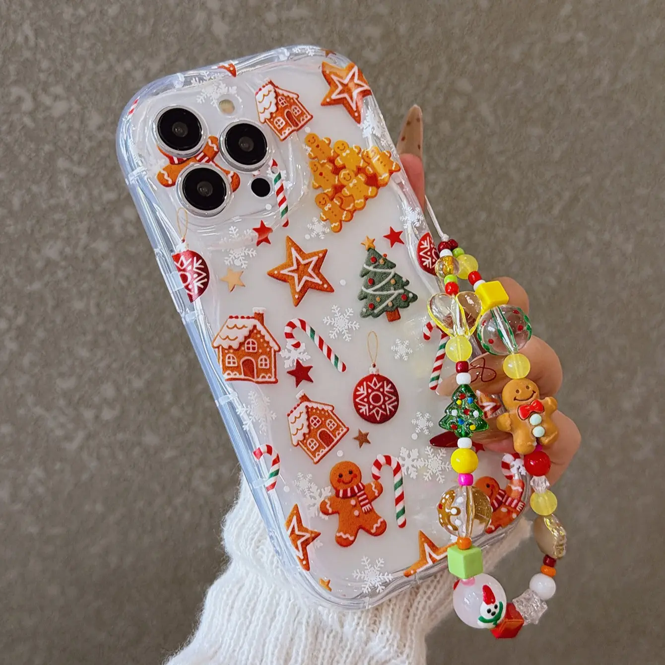 Winter Christmas Bear Santa Squirrel Tpu Wave Edge Shockproof Phone Case, Fashion Lanyard, Compatible with iPhone 16 11 12 13 14 15 Pro Max
