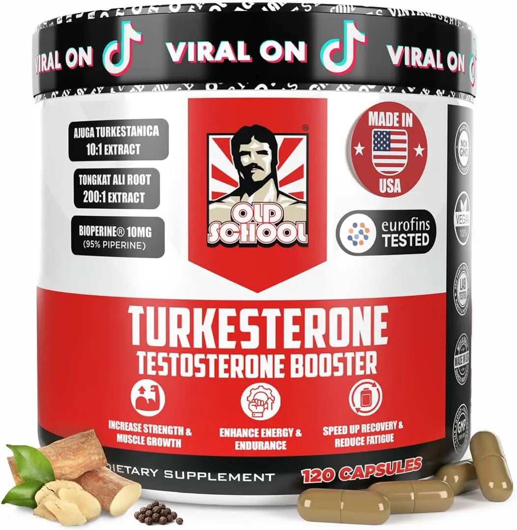 Old School Labs Testosterone Supplement for Men – Turkesterone, 120 Caps | Max Potency Tongkat Ali with BioPerine for Max Absorption, Supports Muscle, Strength, Recovery, Drive & Stamina