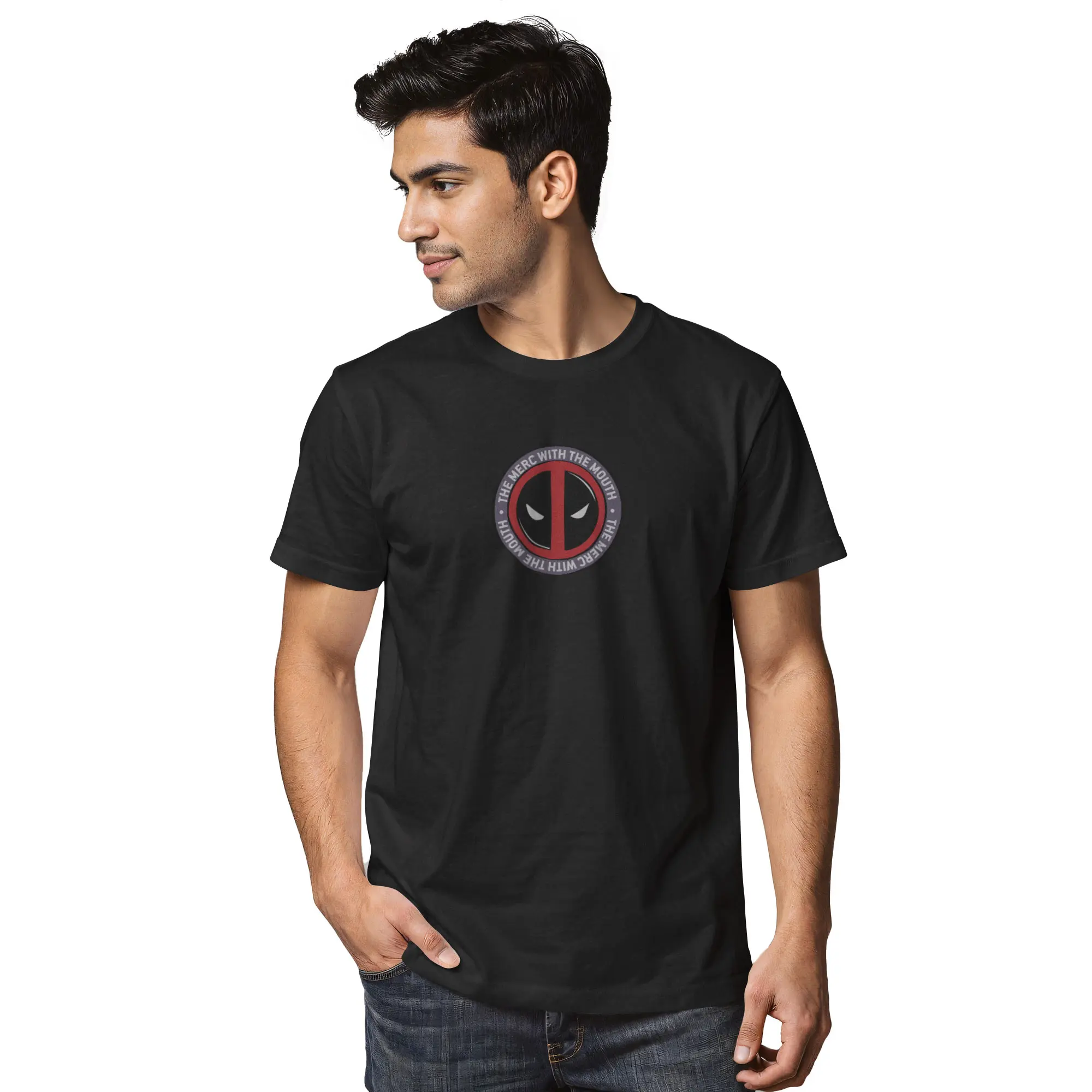 Men's Fashion Colorful Marvel Deadpool "Hello I'm the Merc with a Mouth" Logo Tee, Casual Men's Top, Graphic Tshirt