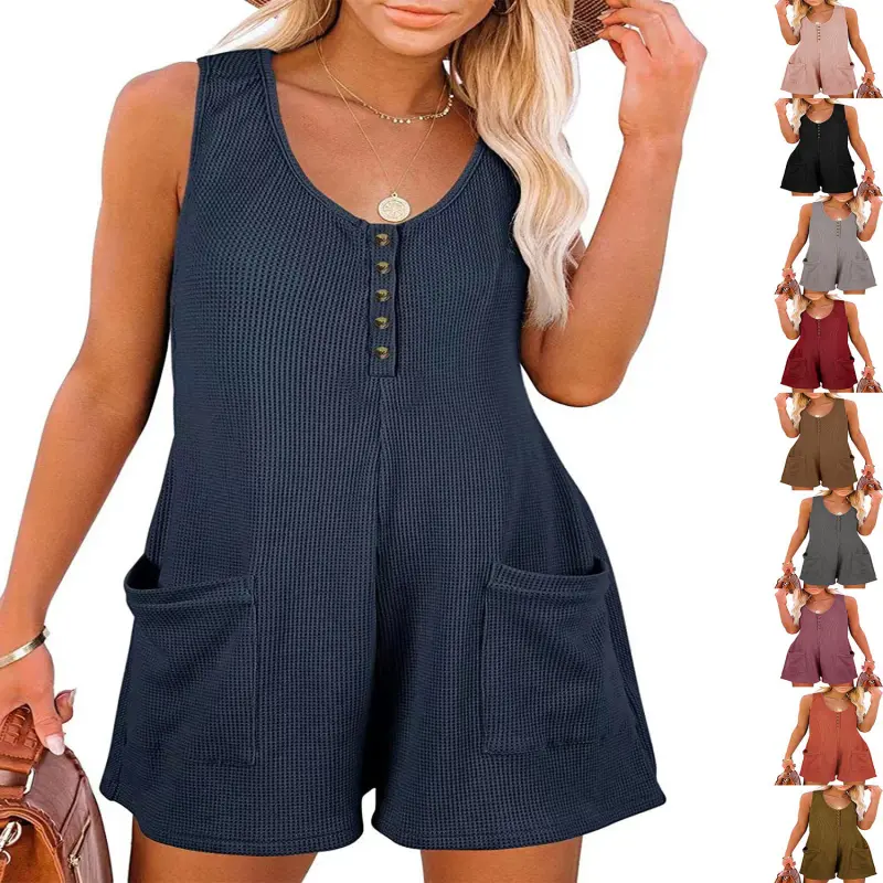 2023 Summer New Women's Casual Button Pocket Vest Jumpsuit