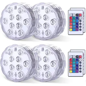 Submersible LED Lights Remote Control, RGB Multi Color Changing Waterproof Light for Pool, Vase Base, Spa, Aquarium, Pond, Hot Tub, Decoration, Party, 4-Pack