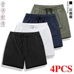 4-pack men’s athletic shorts for spring/summer, breathable quick-dry fabric, zippered pockets, drawstring waist shorts, summer outdoor fitness apparel, quick-dry comfortable shorts