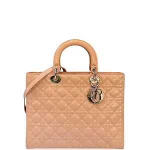 Pre-owned Dior Leather tote bags Large Lady Patent Calfskin Natural Tan (gy020626c1)