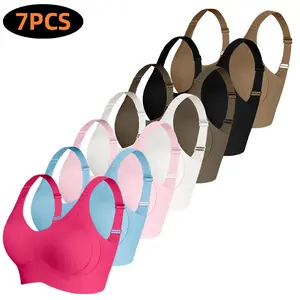 7/5/4/3PCS Ribbed Push-UpSeamless Bra Set Soft Comfortable -Solid Four-breasted Adjustable Straps& Wire-Free Support for Daily Wear,Ultra-Soft Breathable Fabric,Bralettefor women Full Coverage， Mother's Day, Women's Gift
