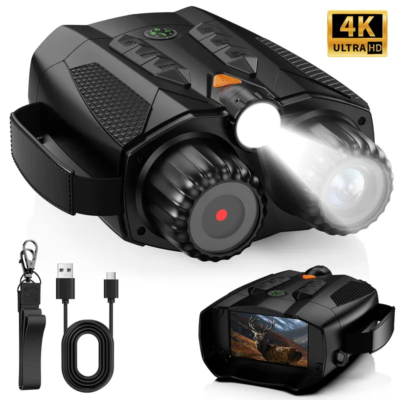 MINENER 4K Infrared HD Digital Handheld Infrared Binoculars - 10x Zoom, 3" Large Screen, 7 IR Levels, 3W Fill Light, 5W IR, 5000mAh Battery, Built-in Compass, Versatile Illumination, Easy Navigation for Hunting, Camping, Home Security