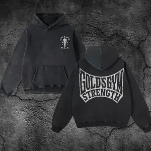 Golds Gym Throwback Oversize Washed Hoodie, Gym Apparel, Workout Wear, Training Men's Top, Aesthetic Shirt, Discipline, Strength, Focus 83A