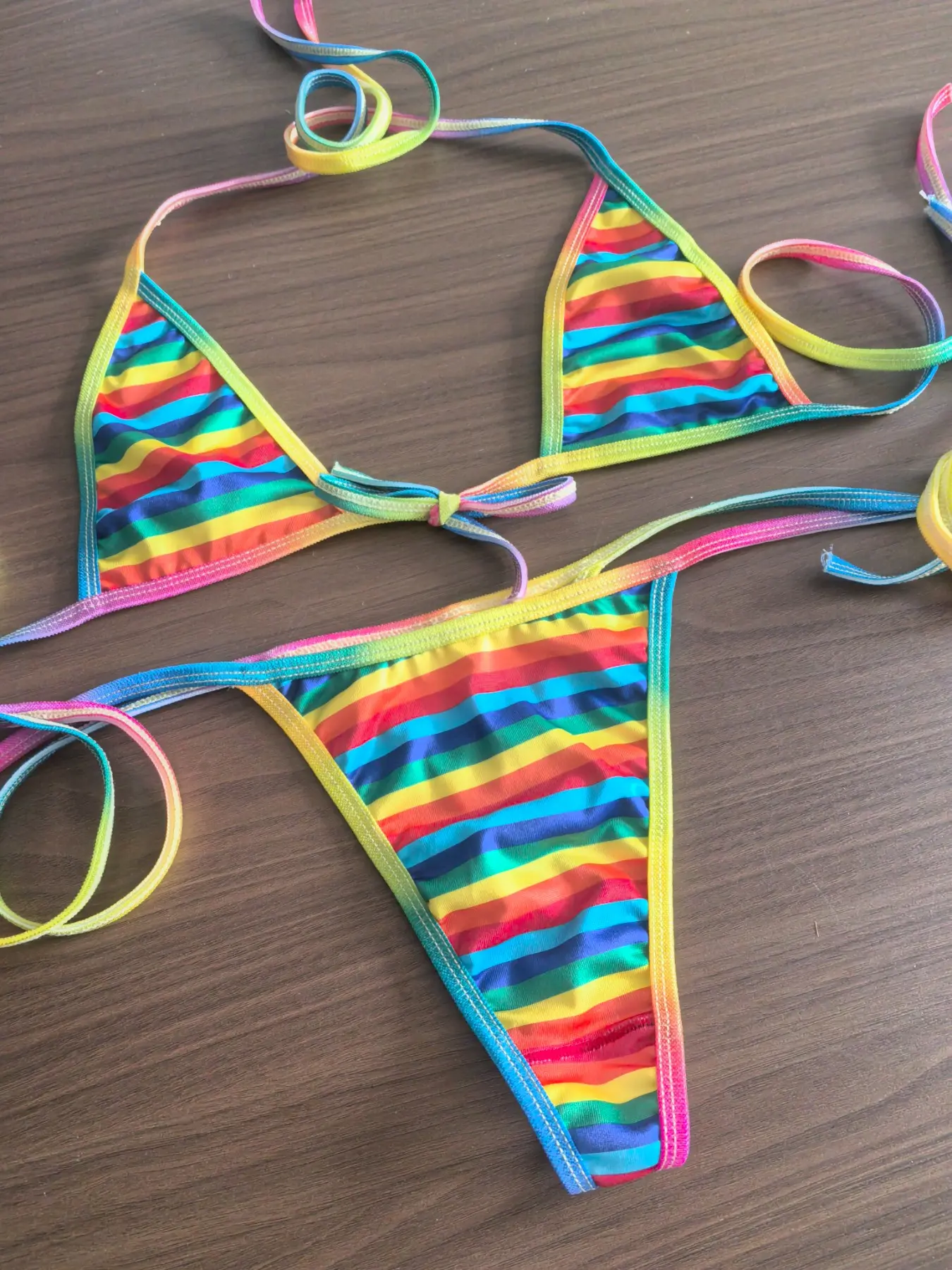 Women's Bikini Set Three-Piece Transparent Tie Mini Suit Sexy Underwear, Plunging Thong Design, Perfect Gift for Girlfriend, Striped Print Bikini, Colorblock Print Bikini, Tie Back Bikinis, Striped Bikini Bottom, Knotted Bikini Set, String Bikini