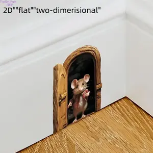 Cute Mouse Hole Wall Sticker, Easy Peel and Stick, Removable PVC Decal, Modern Animal Print Home Decor for Living Room Bedroom Kitchen, Wall Art Stickers