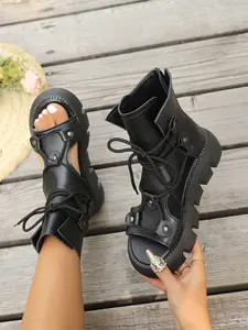 Women's Fashionable Retro Platform Sandals, Bohemian Trending Zipper Design, Lightweight Breathable Comfortable Shoes for Summer, Flatform