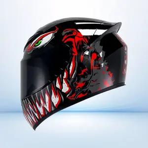 Retro Horned Venom Full Face Helmet All Season Riding Gear for Men Women Motorcycle Motorbike
