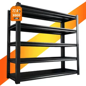 Heavy-Duty 3000-Pound Capacity Shelving Unit - Adjustable 5-Tier Metal Garage Storage Rack, Modular Garage Shelving, 10-Minute Assembly, Black Powder-Coated Finish, Practical Shelving for Warehouses, Workshops, and Basements