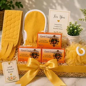 Carrot Complexion Soap Gift Set - Body Care Cleanser, 3 Beauty Bars + Exfoliating Spa Bundle, Moisturize, Hydrating, Bright Skin