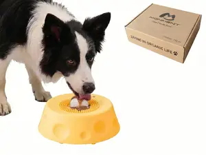 Monment Food Grade Silicone Dog Liquid Slow Feeder With Improved Suction Cups, Dog licking Mat bowl With Interactive Rolling Ball, Capacity 250 ml, No Spill Dog Enrichment Bowl, Nutrition Feeding, boredom buster, Anxiety Relief, Anti Slip Dog Bowl