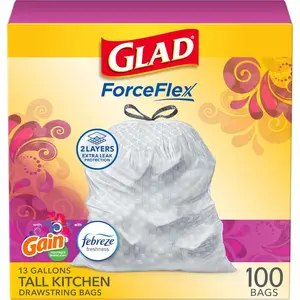 Glad ForceFlex Tall Kitchen Trash Bags, 13 Gal, Gain Moonlight Breeze, 100 Ct (Package May Vary)